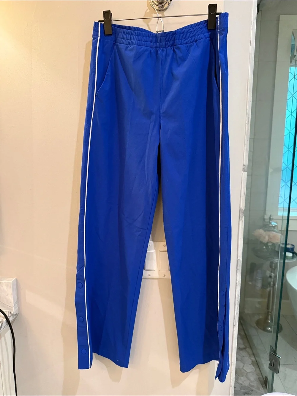 Athleta Girl  Blue Track Joggers with White Side Piping